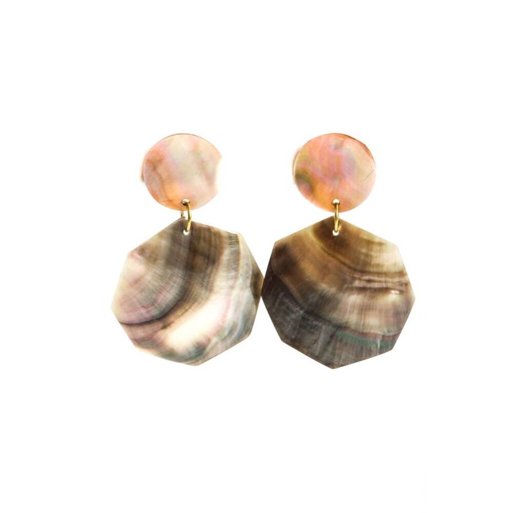 Viktoria Hayman Womens Mother Of Pearl Gray Double Shell Dangle Earrings